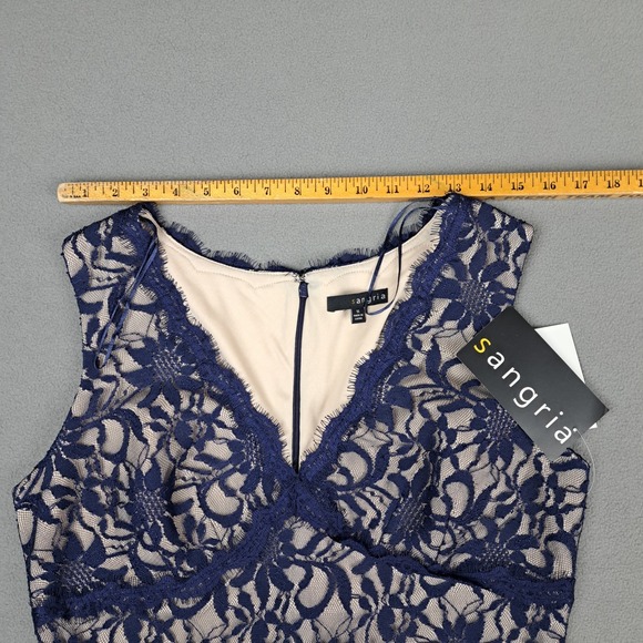 NWT Sangria Dress Women's 14 Tall Navy Floral Lace Bust Formal Maxi Evening Gown - Picture 12 of 15